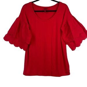 Love Scarlett Women's Layered Ruffle Eyelet Embroidered Blouse Red Medium